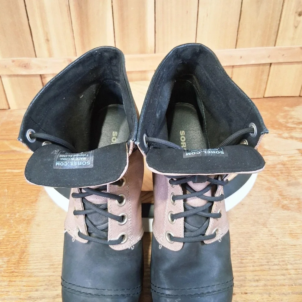 Sorel PDX Wedge Boots Womens 9 Beige Canvas Leather Lace Up‎ Ankle Booties